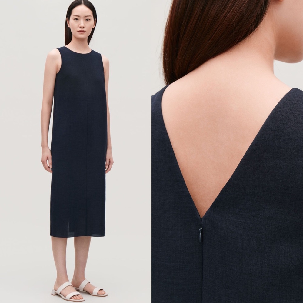 COS Navy Blue Sheath Sleeveless Midi Dress w pockets 4